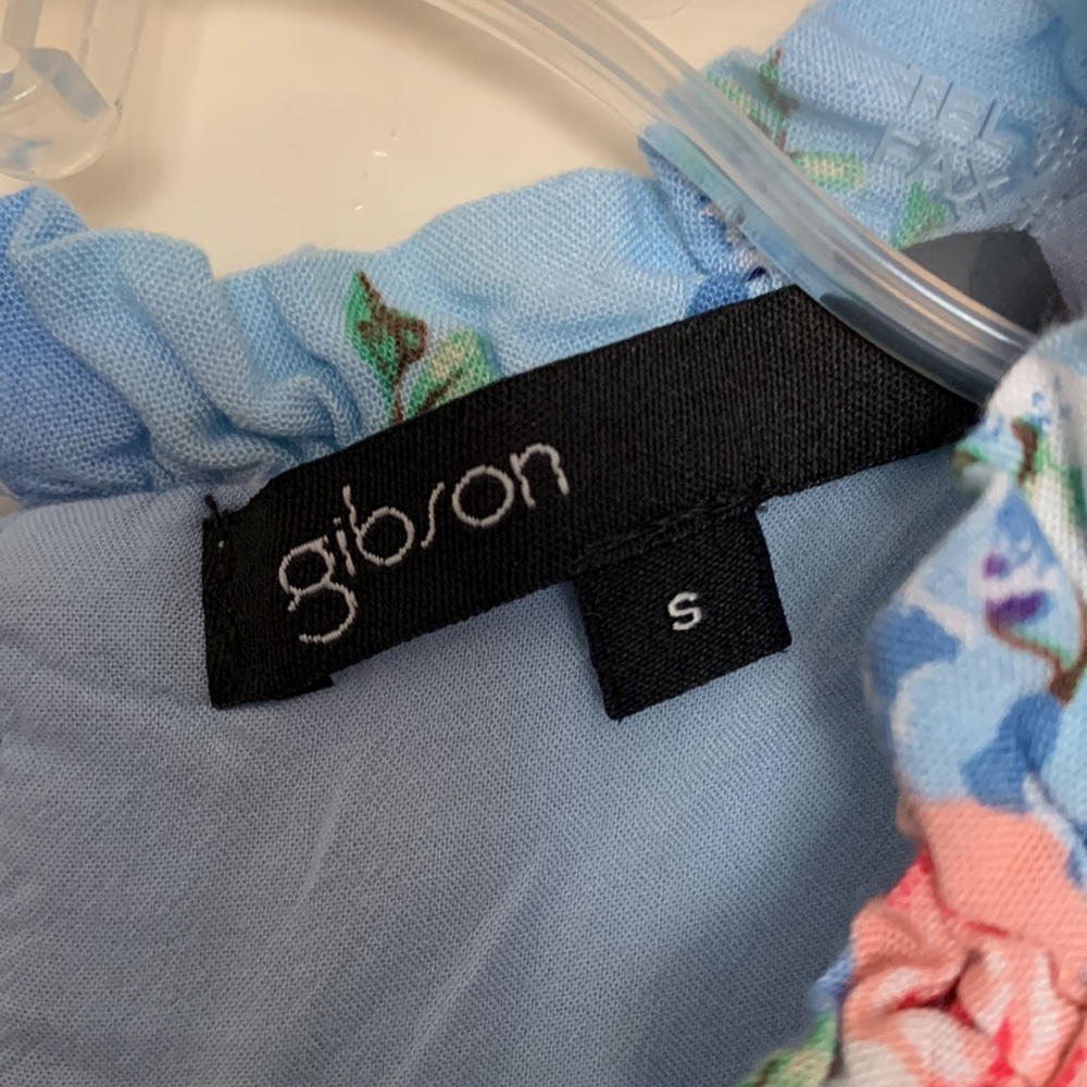 Gibson floral print dress, size S, smocked waist, layered bottom, blue/pink - Picture 6 of 6